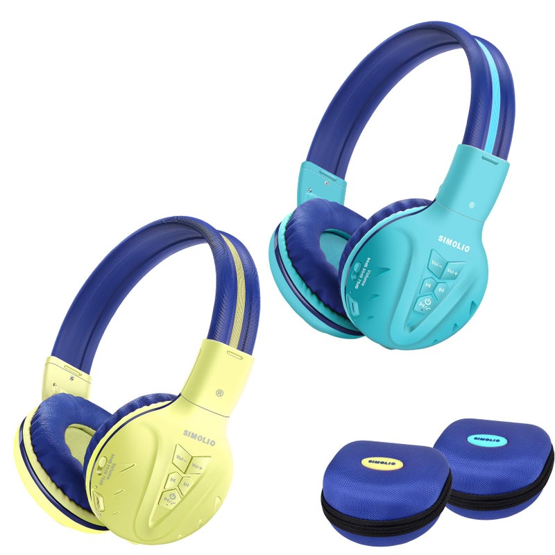 SIMOLIO 2 Pack Wireless Kids Headphones with Hard Case, Bluetooth Kids Friendly Headphone Volume Limited, Over-Ear Wireless Headsets for Girls,Boys,School,Travel(Mint,Yellow) - Image 1